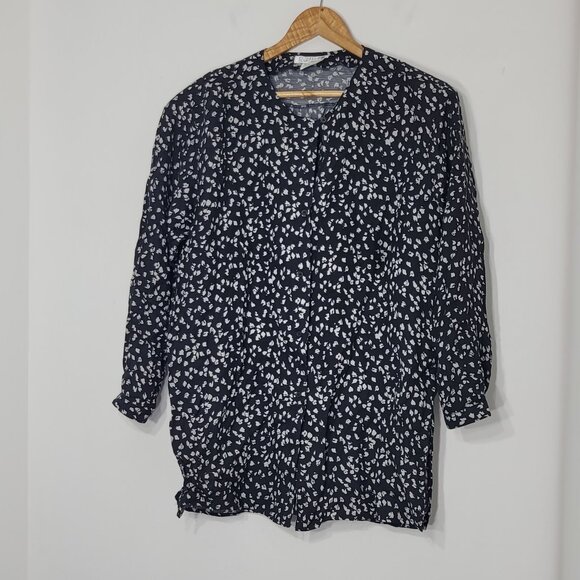 Claudia Barnes Black White Loose Fit Casual Button-Front Blouse Office Medium - Picture 2 of 10